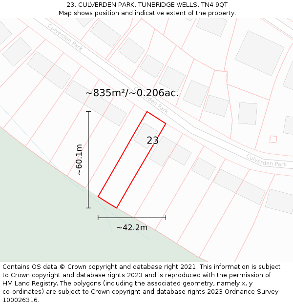 23, CULVERDEN PARK, TUNBRIDGE WELLS, TN4 9QT: Plot and title map