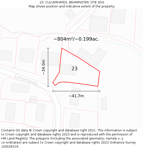 23, CULVERHAYES, BEAMINSTER, DT8 3DG: Plot and title map