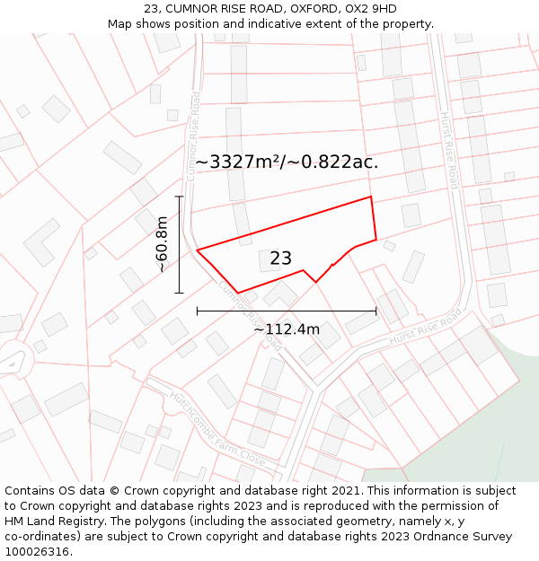 23, CUMNOR RISE ROAD, OXFORD, OX2 9HD: Plot and title map