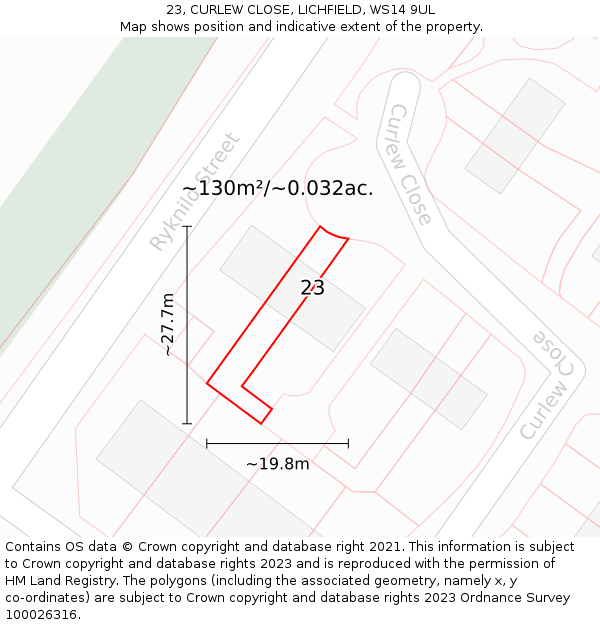 23, CURLEW CLOSE, LICHFIELD, WS14 9UL: Plot and title map