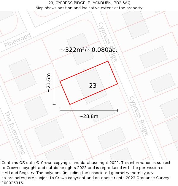 23, CYPRESS RIDGE, BLACKBURN, BB2 5AQ: Plot and title map