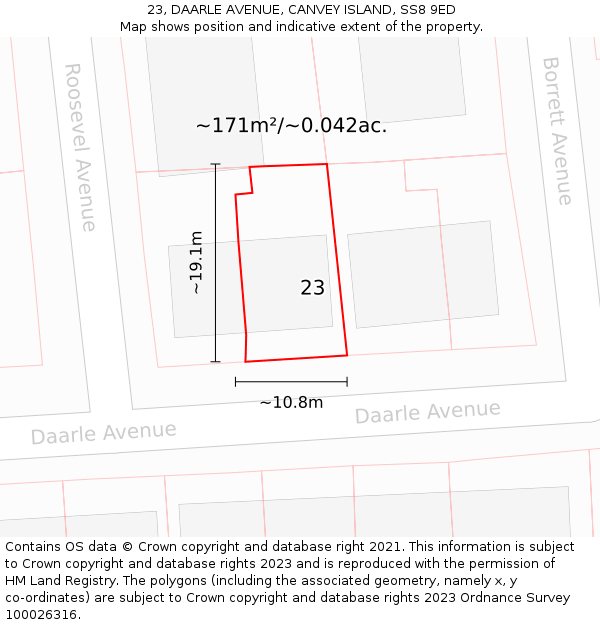 23, DAARLE AVENUE, CANVEY ISLAND, SS8 9ED: Plot and title map