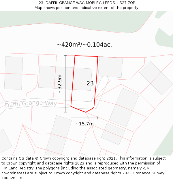23, DAFFIL GRANGE WAY, MORLEY, LEEDS, LS27 7QP: Plot and title map