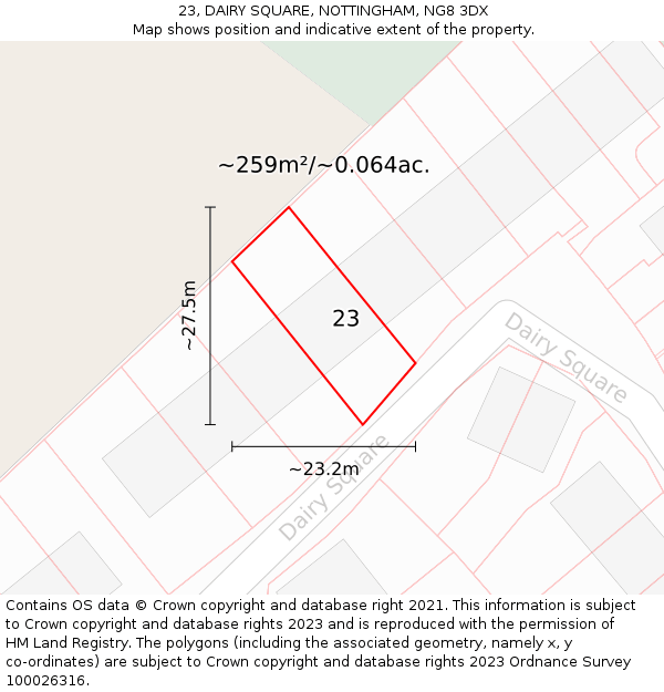 23, DAIRY SQUARE, NOTTINGHAM, NG8 3DX: Plot and title map