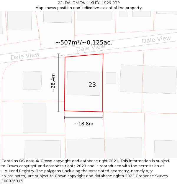23, DALE VIEW, ILKLEY, LS29 9BP: Plot and title map