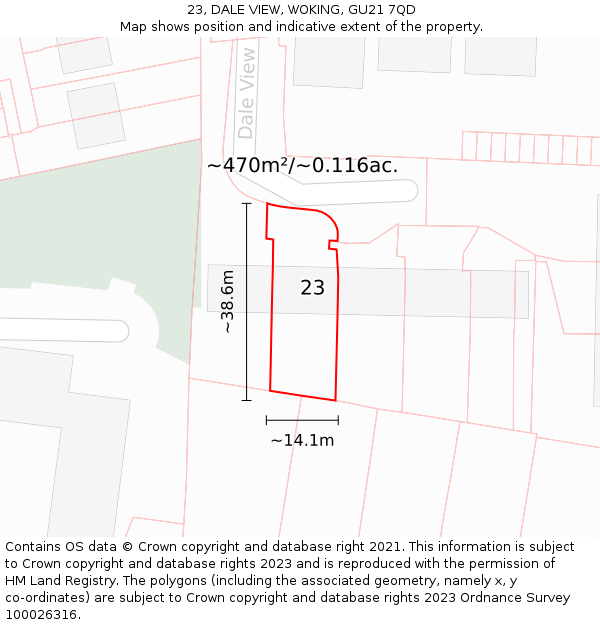 23, DALE VIEW, WOKING, GU21 7QD: Plot and title map