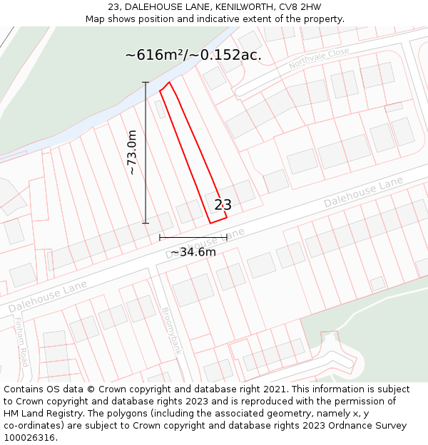 23, DALEHOUSE LANE, KENILWORTH, CV8 2HW: Plot and title map