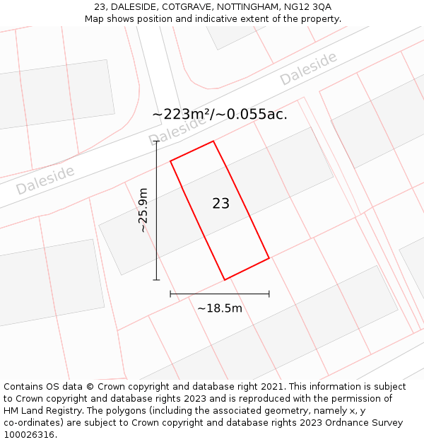 23, DALESIDE, COTGRAVE, NOTTINGHAM, NG12 3QA: Plot and title map