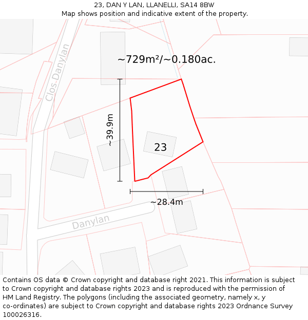23, DAN Y LAN, LLANELLI, SA14 8BW: Plot and title map