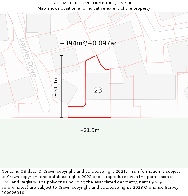 23, DAPIFER DRIVE, BRAINTREE, CM7 3LG: Plot and title map