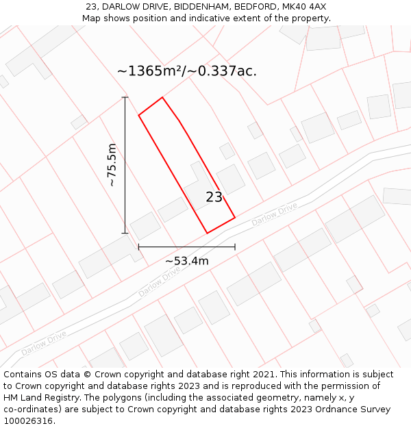 23, DARLOW DRIVE, BIDDENHAM, BEDFORD, MK40 4AX: Plot and title map