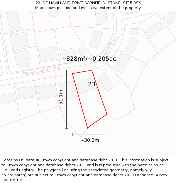 23, DE HAVILLAND DRIVE, YARNFIELD, STONE, ST15 0SX: Plot and title map