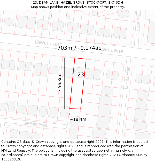 23, DEAN LANE, HAZEL GROVE, STOCKPORT, SK7 6DH: Plot and title map