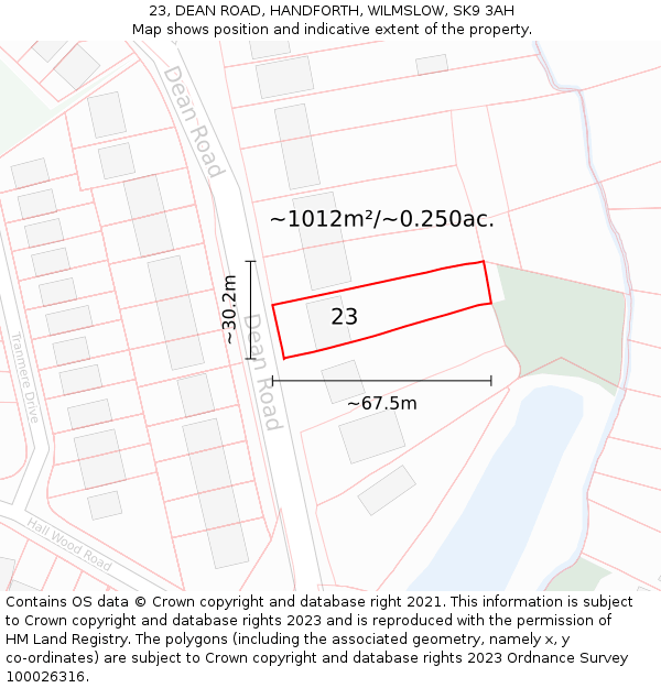 23, DEAN ROAD, HANDFORTH, WILMSLOW, SK9 3AH: Plot and title map
