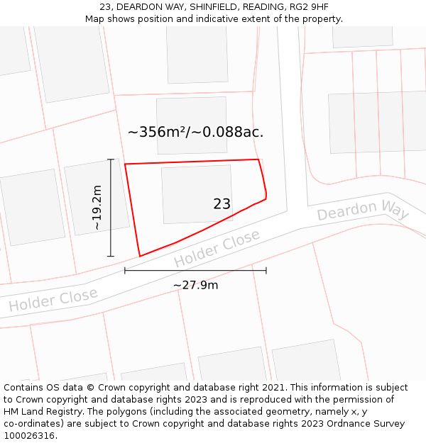 23, DEARDON WAY, SHINFIELD, READING, RG2 9HF: Plot and title map