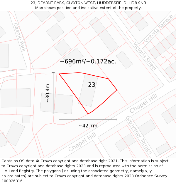 23, DEARNE PARK, CLAYTON WEST, HUDDERSFIELD, HD8 9NB: Plot and title map