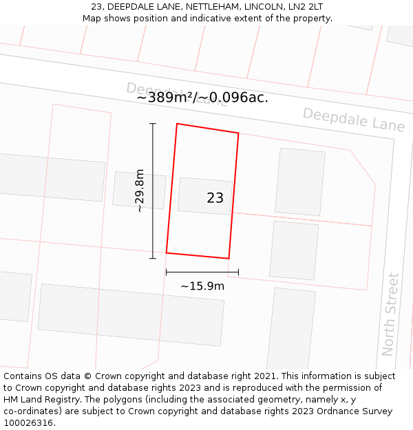 23, DEEPDALE LANE, NETTLEHAM, LINCOLN, LN2 2LT: Plot and title map