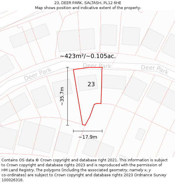 23, DEER PARK, SALTASH, PL12 6HE: Plot and title map