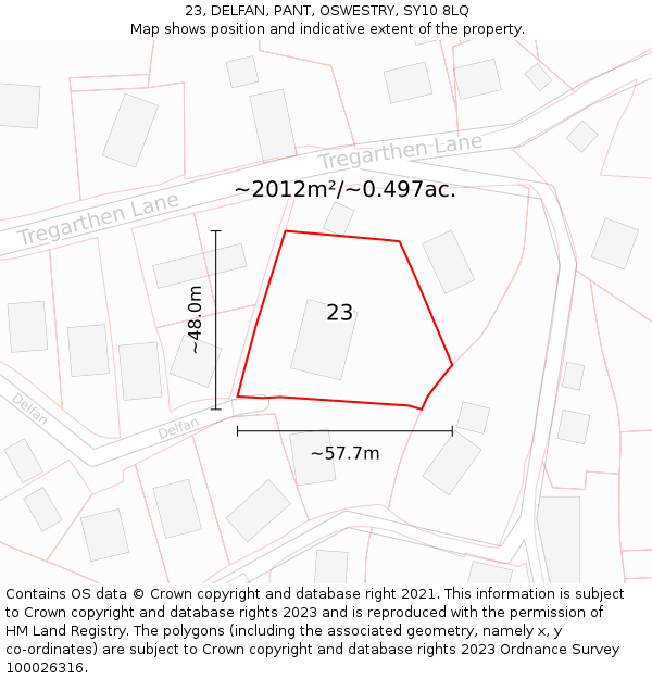 23, DELFAN, PANT, OSWESTRY, SY10 8LQ: Plot and title map