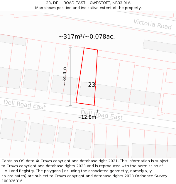 23, DELL ROAD EAST, LOWESTOFT, NR33 9LA: Plot and title map