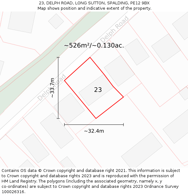 23, DELPH ROAD, LONG SUTTON, SPALDING, PE12 9BX: Plot and title map