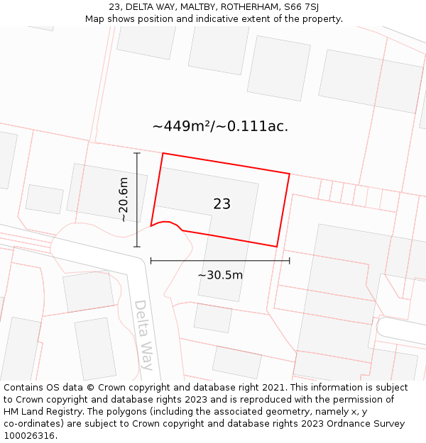 23, DELTA WAY, MALTBY, ROTHERHAM, S66 7SJ: Plot and title map