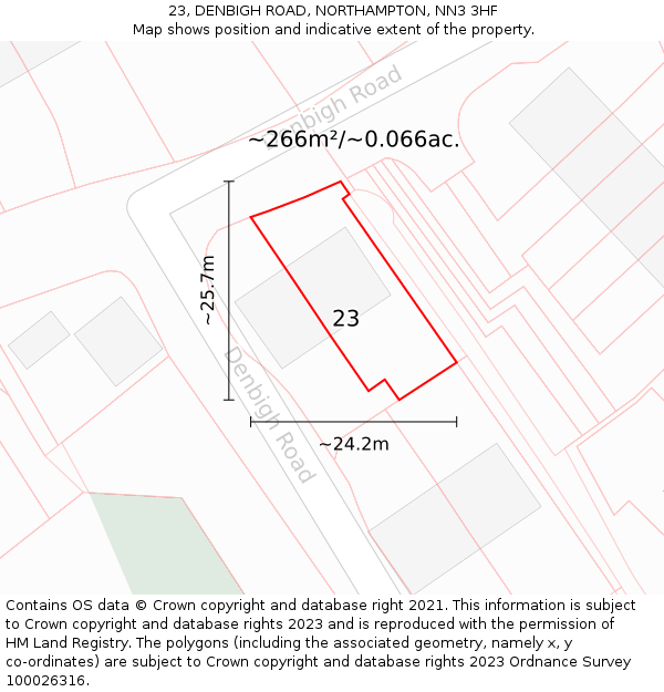 23, DENBIGH ROAD, NORTHAMPTON, NN3 3HF: Plot and title map