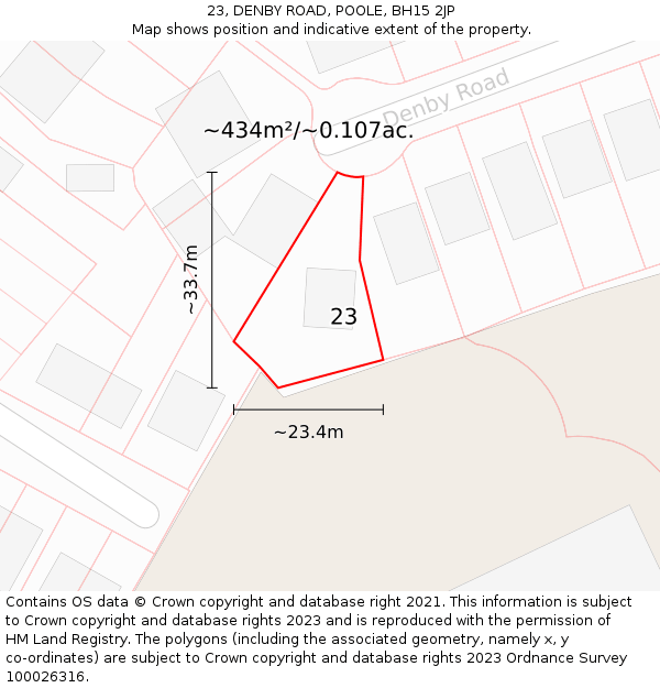23, DENBY ROAD, POOLE, BH15 2JP: Plot and title map