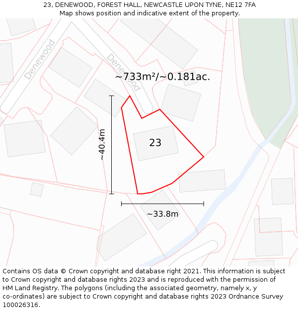 23, DENEWOOD, FOREST HALL, NEWCASTLE UPON TYNE, NE12 7FA: Plot and title map