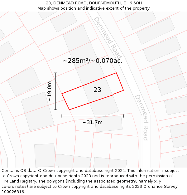 23, DENMEAD ROAD, BOURNEMOUTH, BH6 5QH: Plot and title map