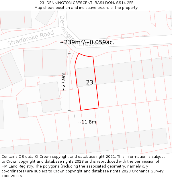 23, DENNINGTON CRESCENT, BASILDON, SS14 2FF: Plot and title map