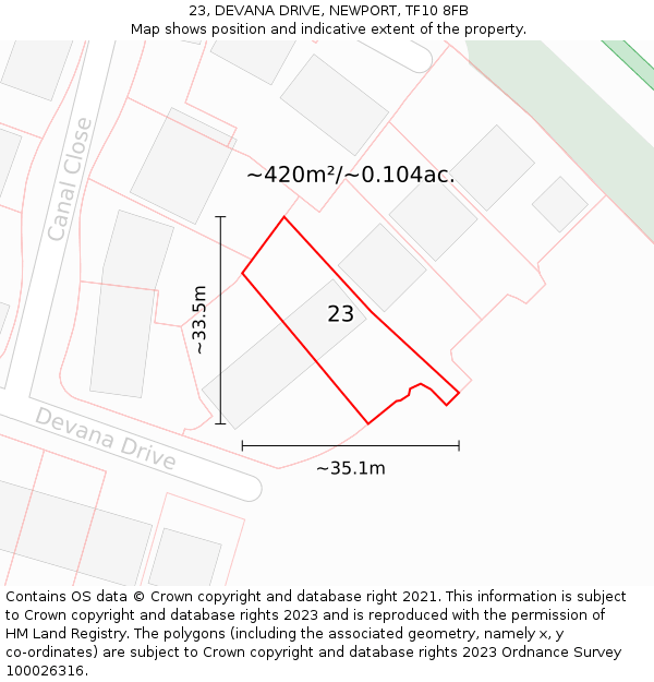 23, DEVANA DRIVE, NEWPORT, TF10 8FB: Plot and title map