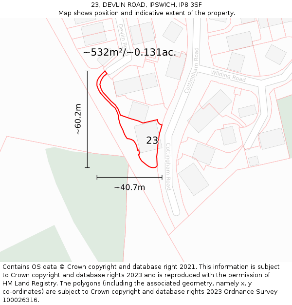 23, DEVLIN ROAD, IPSWICH, IP8 3SF: Plot and title map