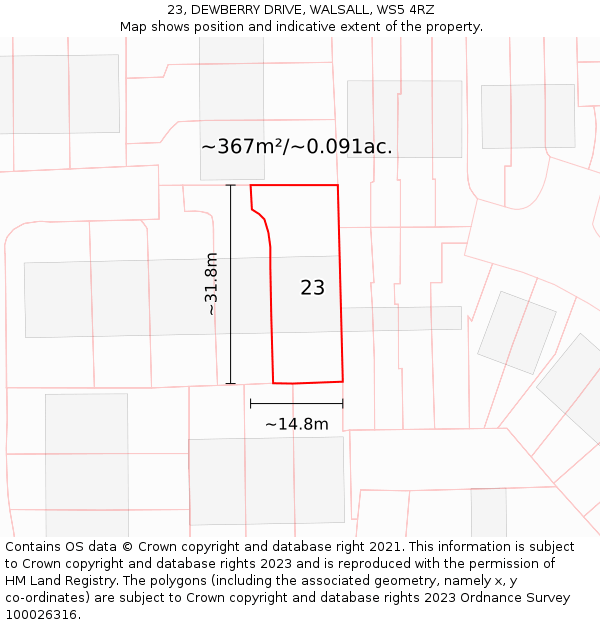 23, DEWBERRY DRIVE, WALSALL, WS5 4RZ: Plot and title map