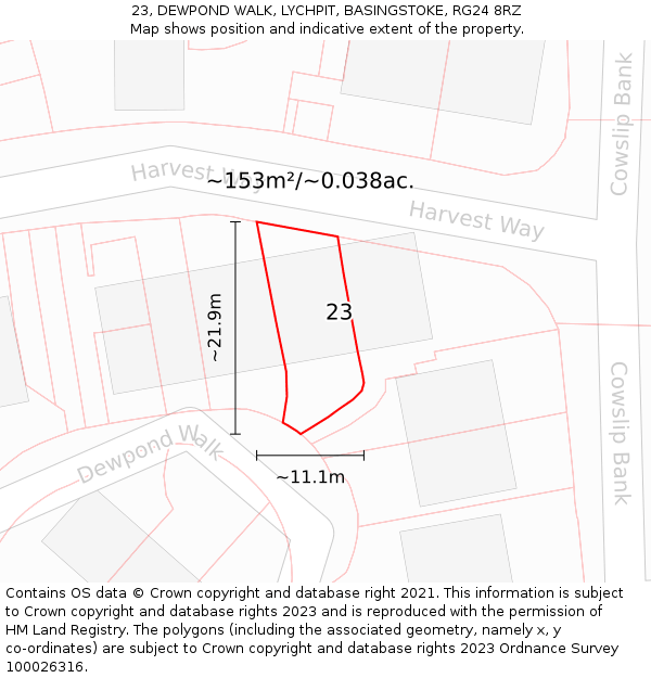 23, DEWPOND WALK, LYCHPIT, BASINGSTOKE, RG24 8RZ: Plot and title map