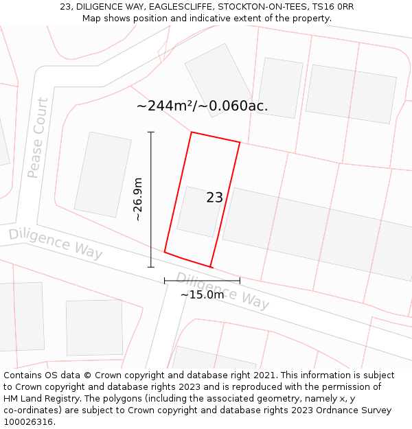 23, DILIGENCE WAY, EAGLESCLIFFE, STOCKTON-ON-TEES, TS16 0RR: Plot and title map