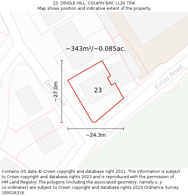 23, DINGLE HILL, COLWYN BAY, LL29 7SW: Plot and title map