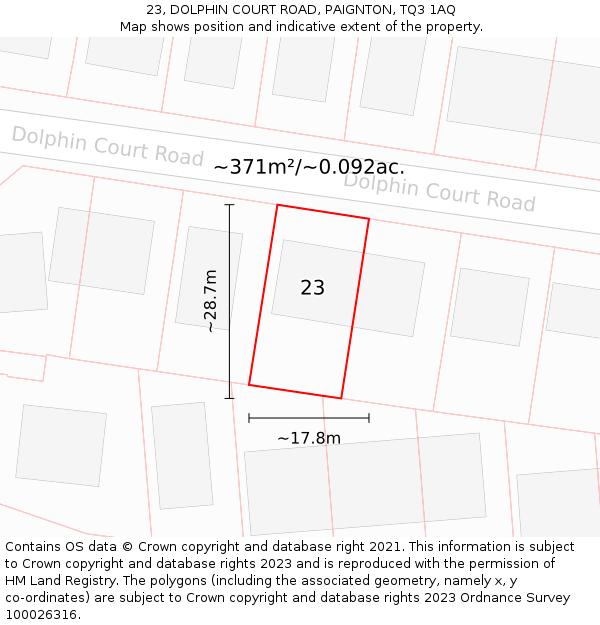 23, DOLPHIN COURT ROAD, PAIGNTON, TQ3 1AQ: Plot and title map