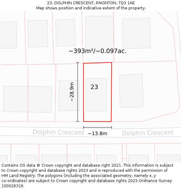 23, DOLPHIN CRESCENT, PAIGNTON, TQ3 1AE: Plot and title map