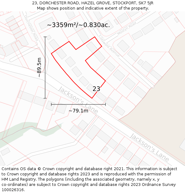 23, DORCHESTER ROAD, HAZEL GROVE, STOCKPORT, SK7 5JR: Plot and title map
