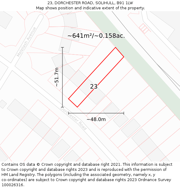 23, DORCHESTER ROAD, SOLIHULL, B91 1LW: Plot and title map