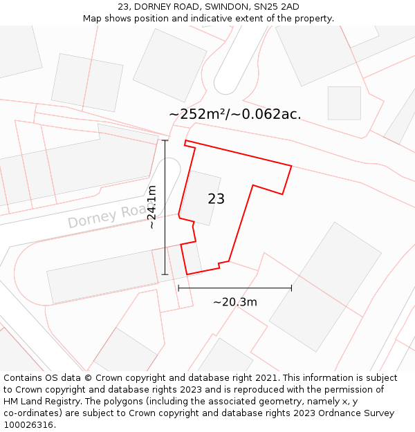 23, DORNEY ROAD, SWINDON, SN25 2AD: Plot and title map