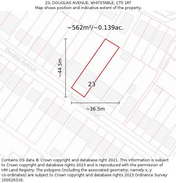23, DOUGLAS AVENUE, WHITSTABLE, CT5 1RT: Plot and title map