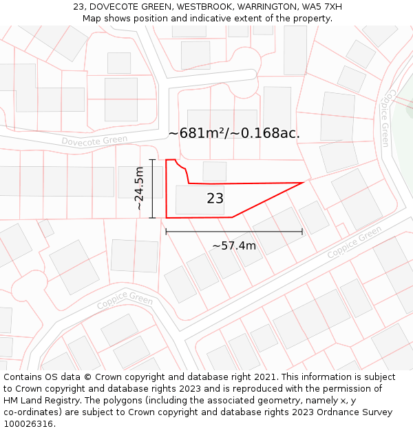 23, DOVECOTE GREEN, WESTBROOK, WARRINGTON, WA5 7XH: Plot and title map