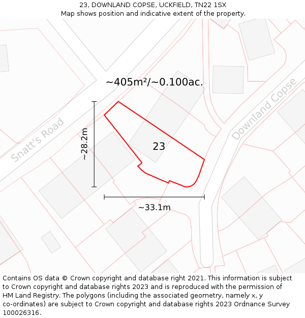 23, DOWNLAND COPSE, UCKFIELD, TN22 1SX: Plot and title map