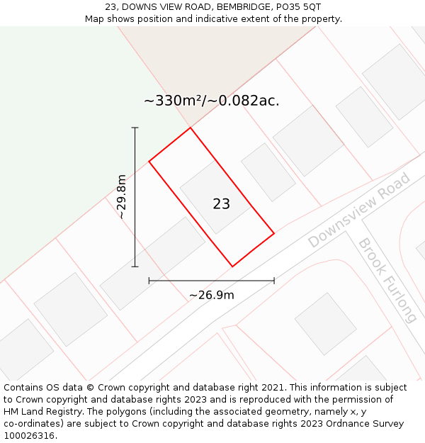 23, DOWNS VIEW ROAD, BEMBRIDGE, PO35 5QT: Plot and title map