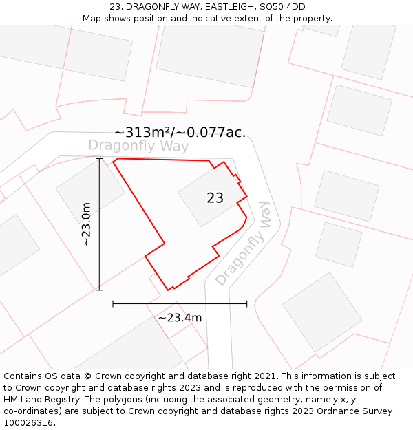 23, DRAGONFLY WAY, EASTLEIGH, SO50 4DD: Plot and title map