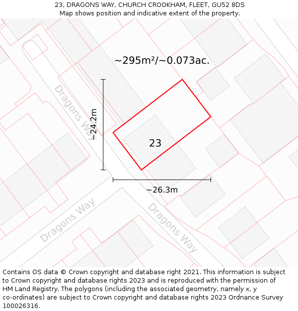 23, DRAGONS WAY, CHURCH CROOKHAM, FLEET, GU52 8DS: Plot and title map
