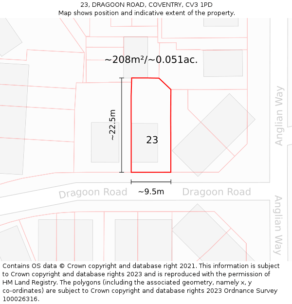 23, DRAGOON ROAD, COVENTRY, CV3 1PD: Plot and title map