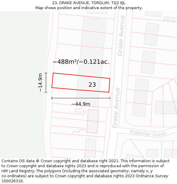 23, DRAKE AVENUE, TORQUAY, TQ2 6JL: Plot and title map